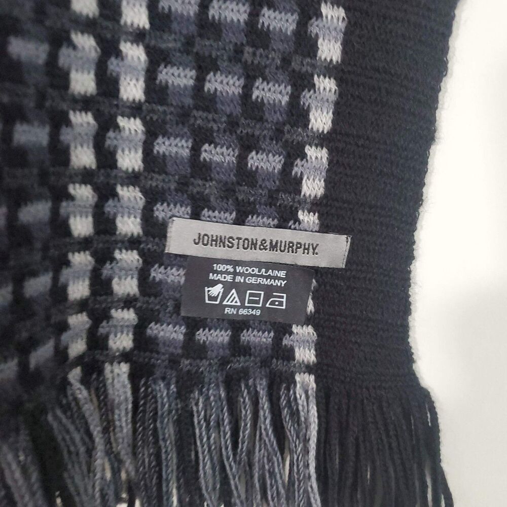 Johnston Murphy Men's Knit Scarf Gray Black Wool Plaid Capsule Wardrobe Preppy - Picture 5 of 9